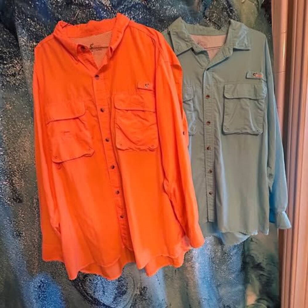 Lot of 2 World Wide Sportsman 2XL Nylon Angler Shirt Long Sleeve Flip-up Collar